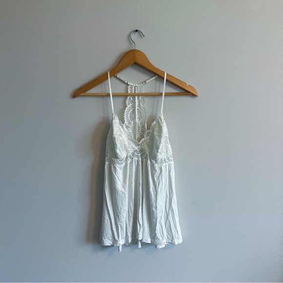 Eberjey Tops - Anthropologie Eberjay White Lace V-Neck Racerback Dainty Tank Top